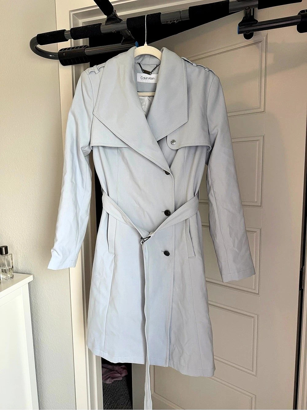 Calvin Klein Trench Coat in Blue Size Small Like New